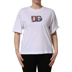 White Cotton DG Logo Patch Crew Neck T-shirt