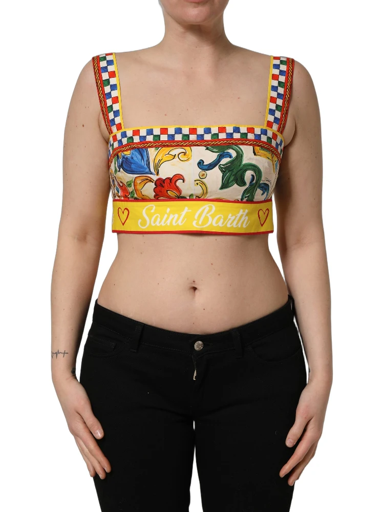 Multicolor Majolica Print Cotton Crop Top