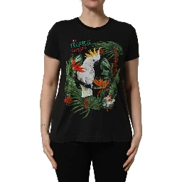 Black Tropical Jungle Round Neck T-shirt