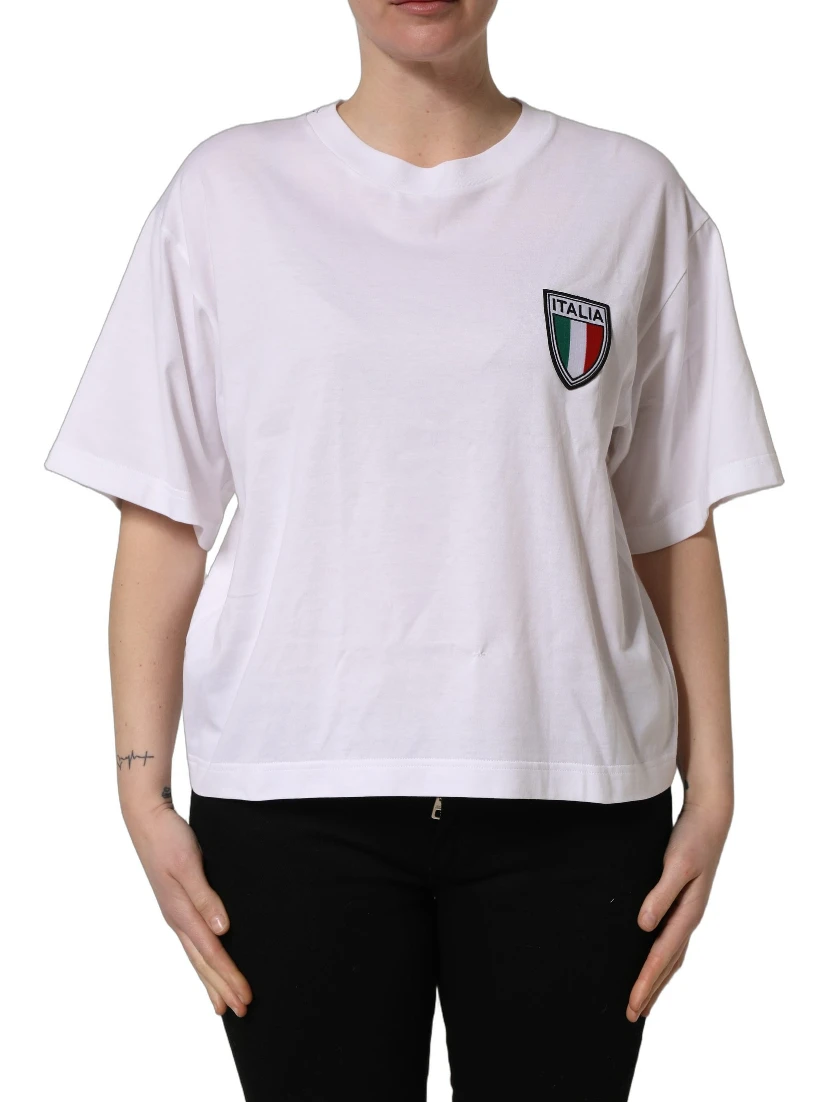 White Italia Flag Patch Round Neck T-shirt