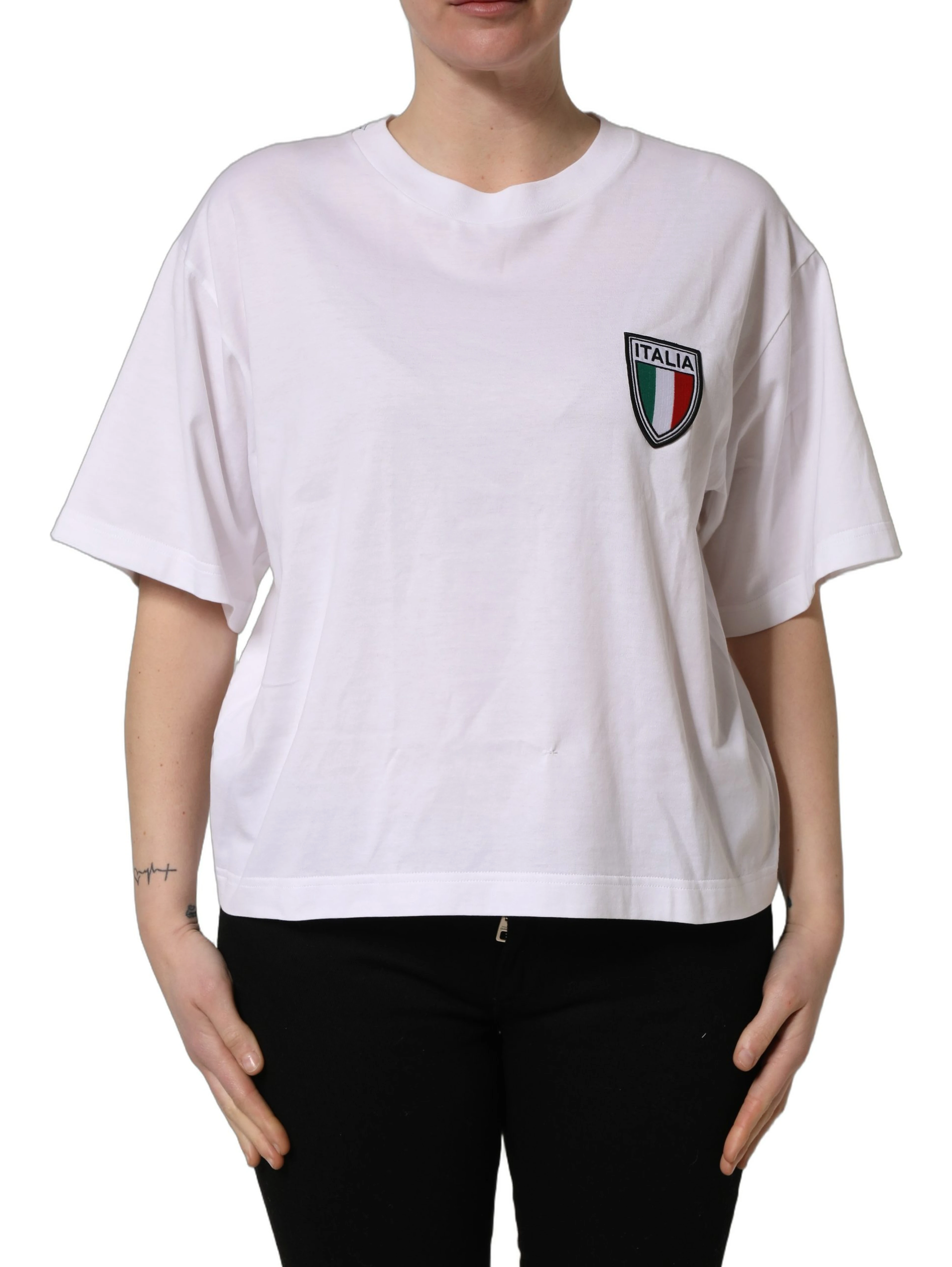White Italia Flag Patch Round Neck T-shirt
