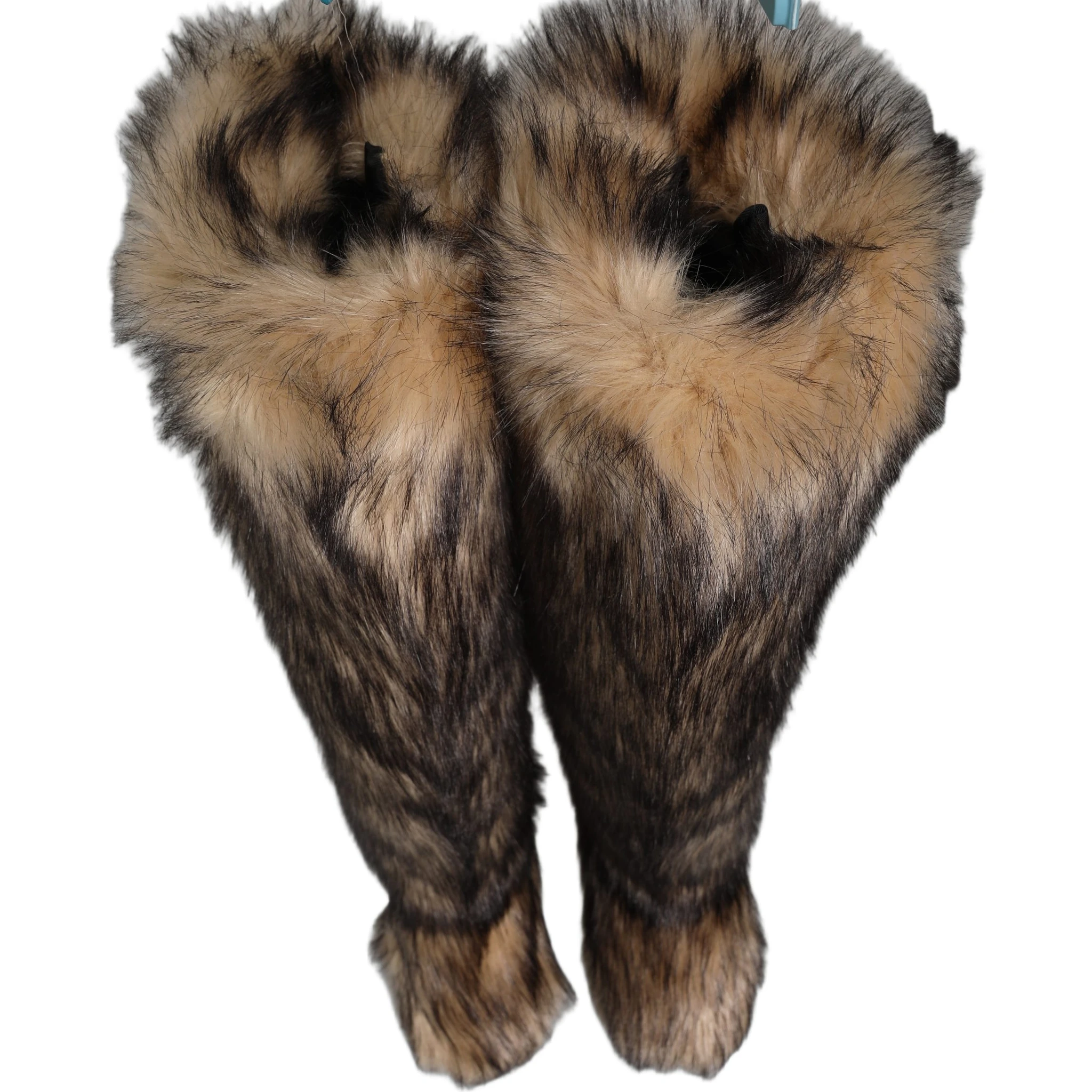 Brown Faux Skim Ski Fur Knee High Boots Shoes
