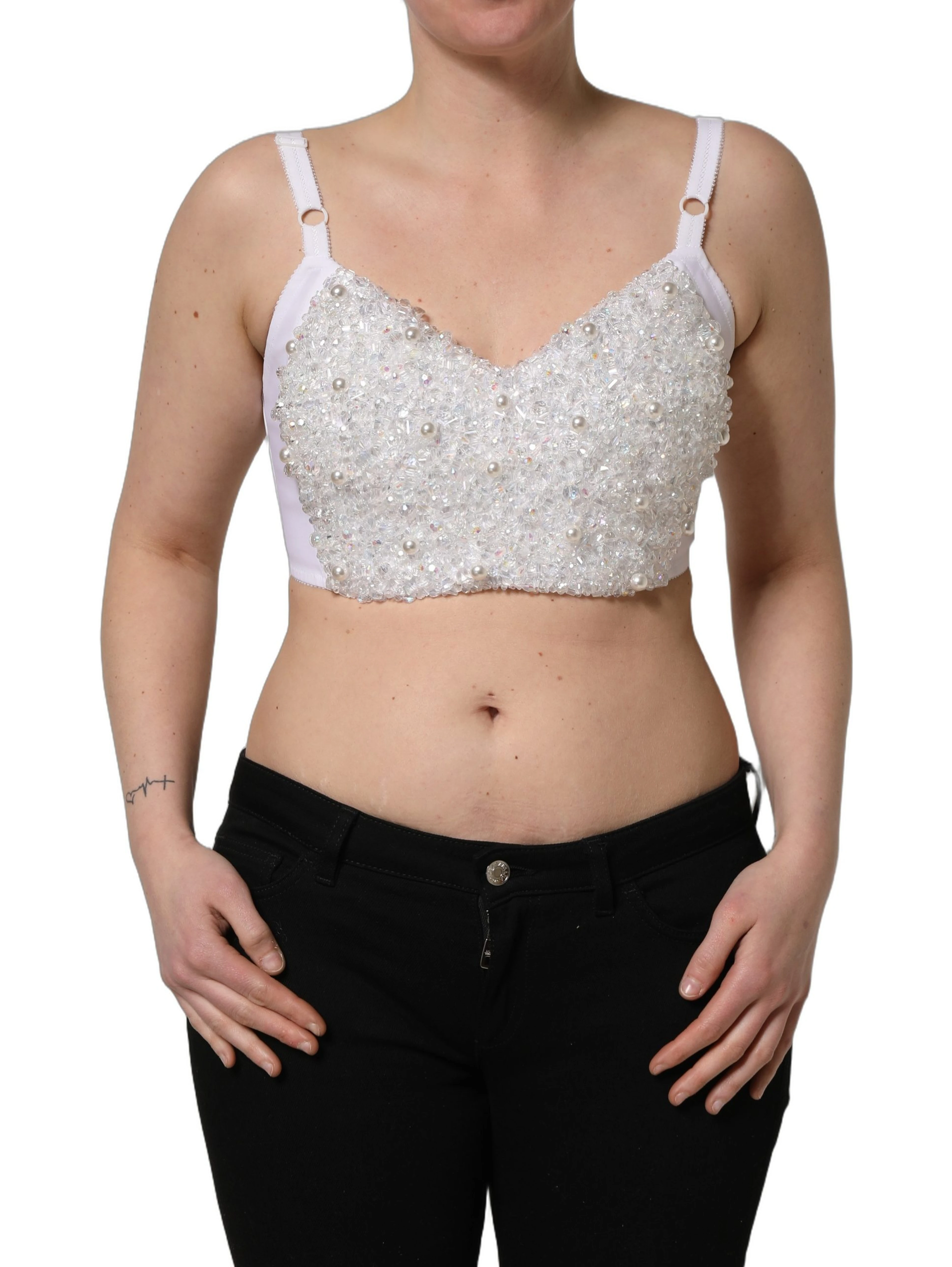 White Pearls Beaded Corset Bustier Crop Top