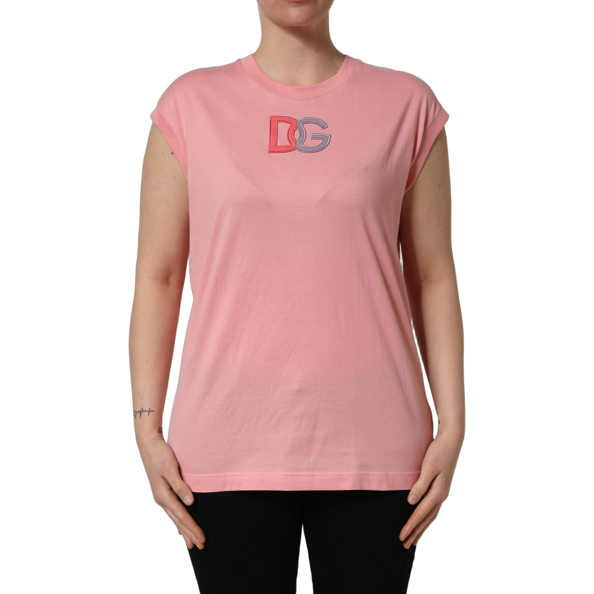Pink Cotton DG Logo Round Neck Tank T-shirt