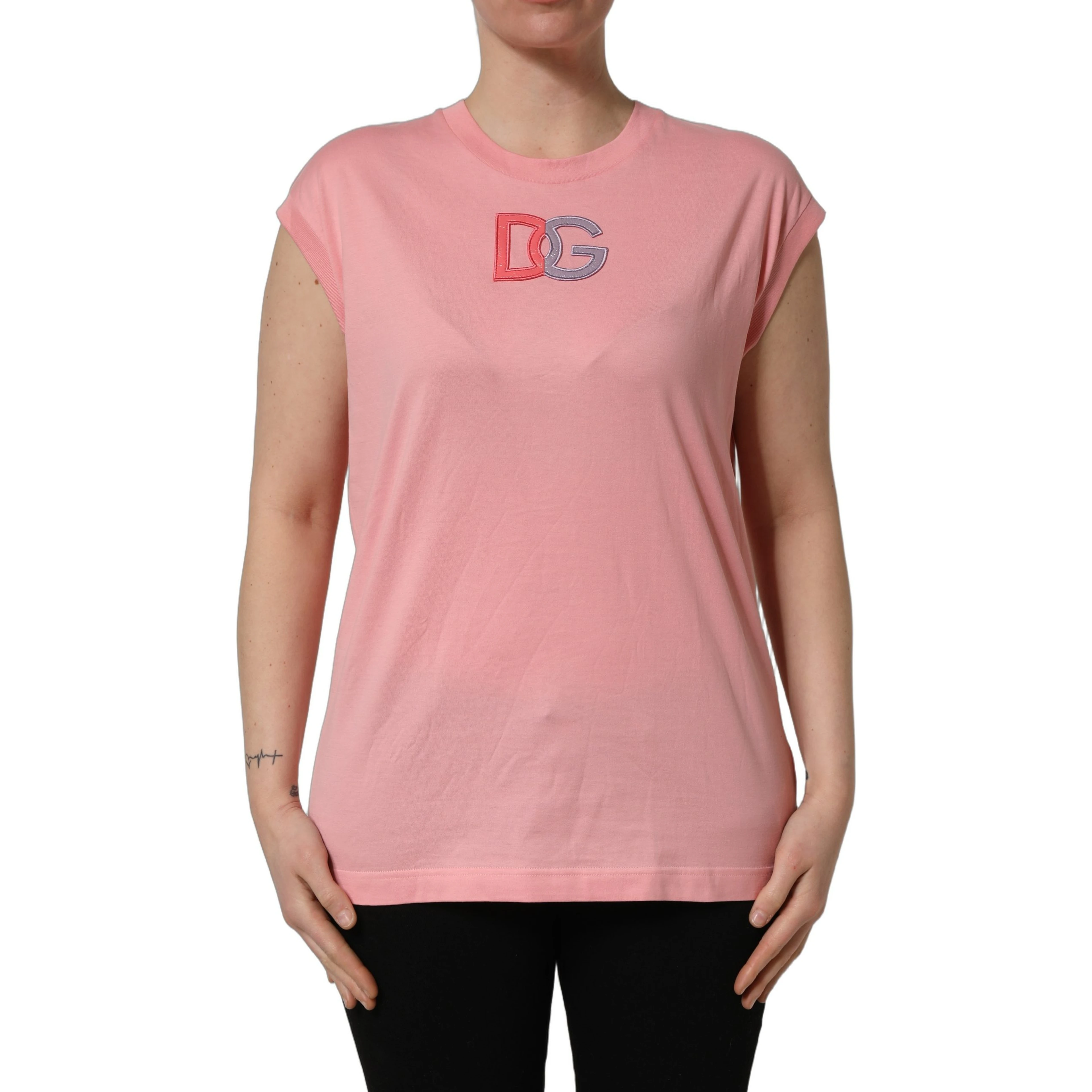 Pink Cotton DG Logo Round Neck Tank T-shirt