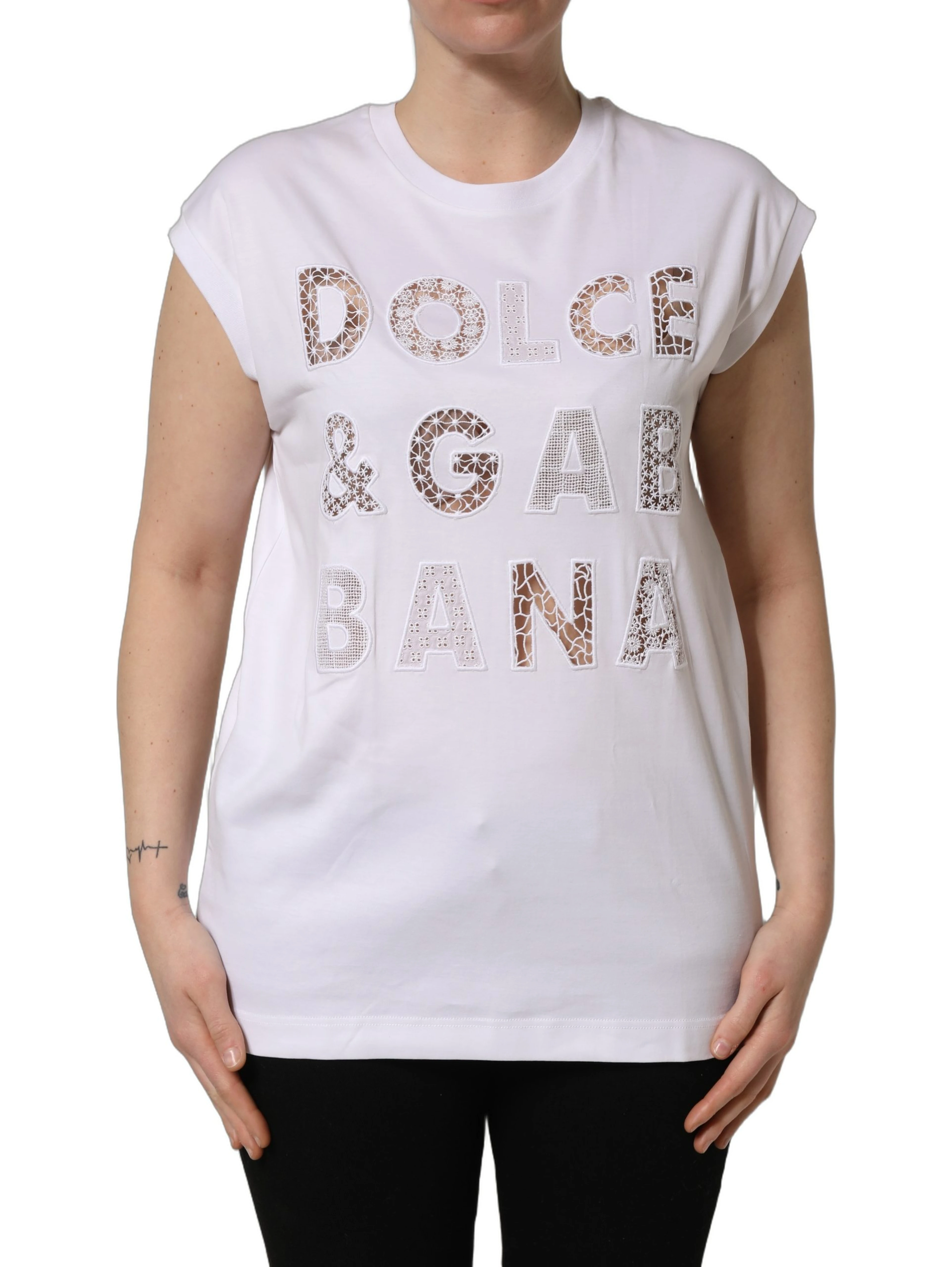 White Logo Round Neck Sleeveless T-shirt