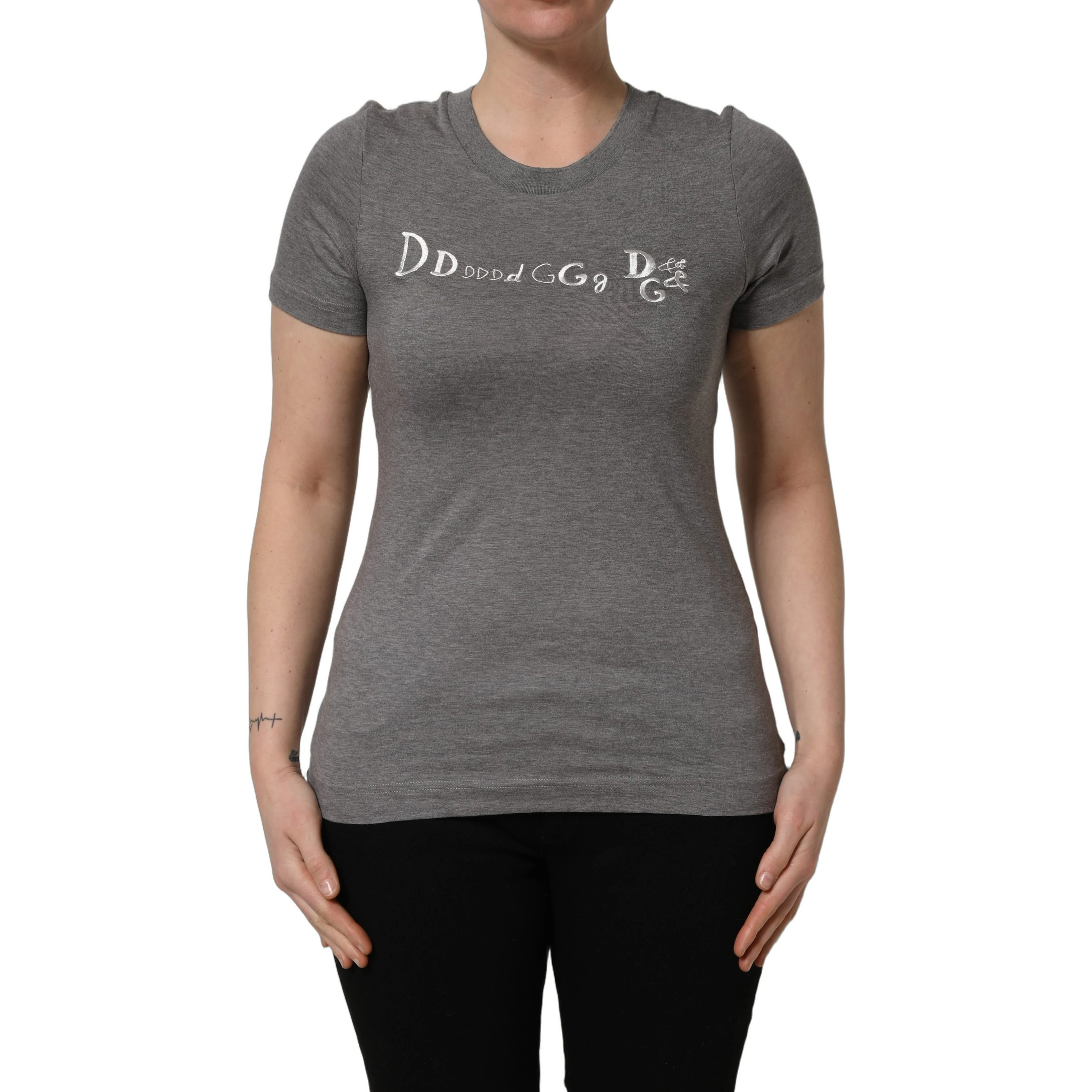 Gray Logo Embroidery Short Sleeve T-shirt