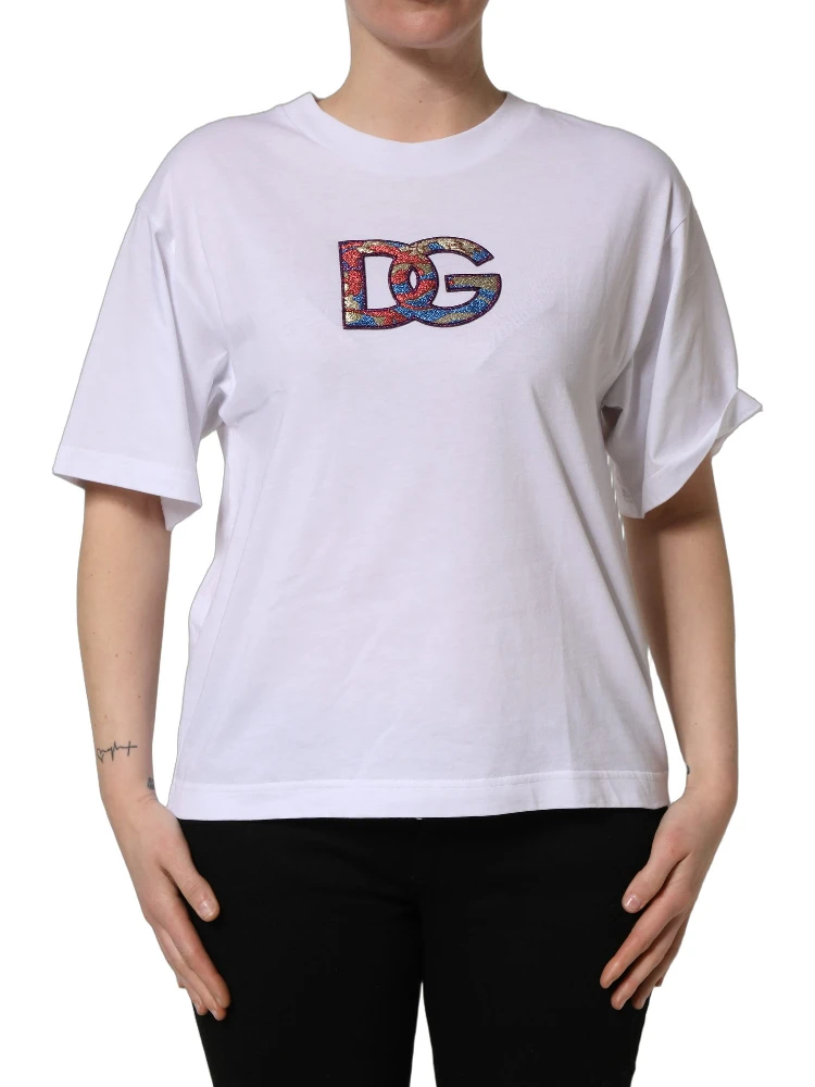 White Cotton DG Logo Patch Crew Neck T-shirt alternative