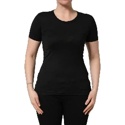 Black Cotton Round Neck Short Sleeve T-shirt