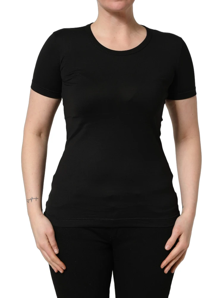 Black Cotton Round Neck Short Sleeve T-shirt