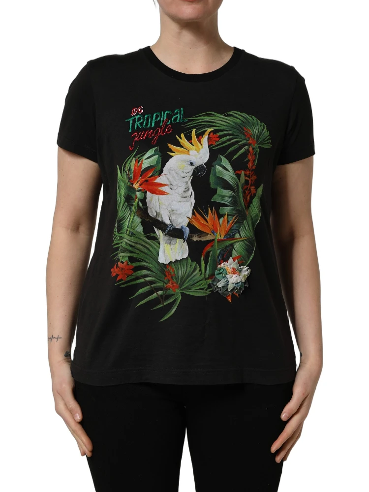 Black Tropical Jungle Round Neck T-shirt alternative