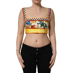 Multicolor Majolica Print Cotton Crop Top