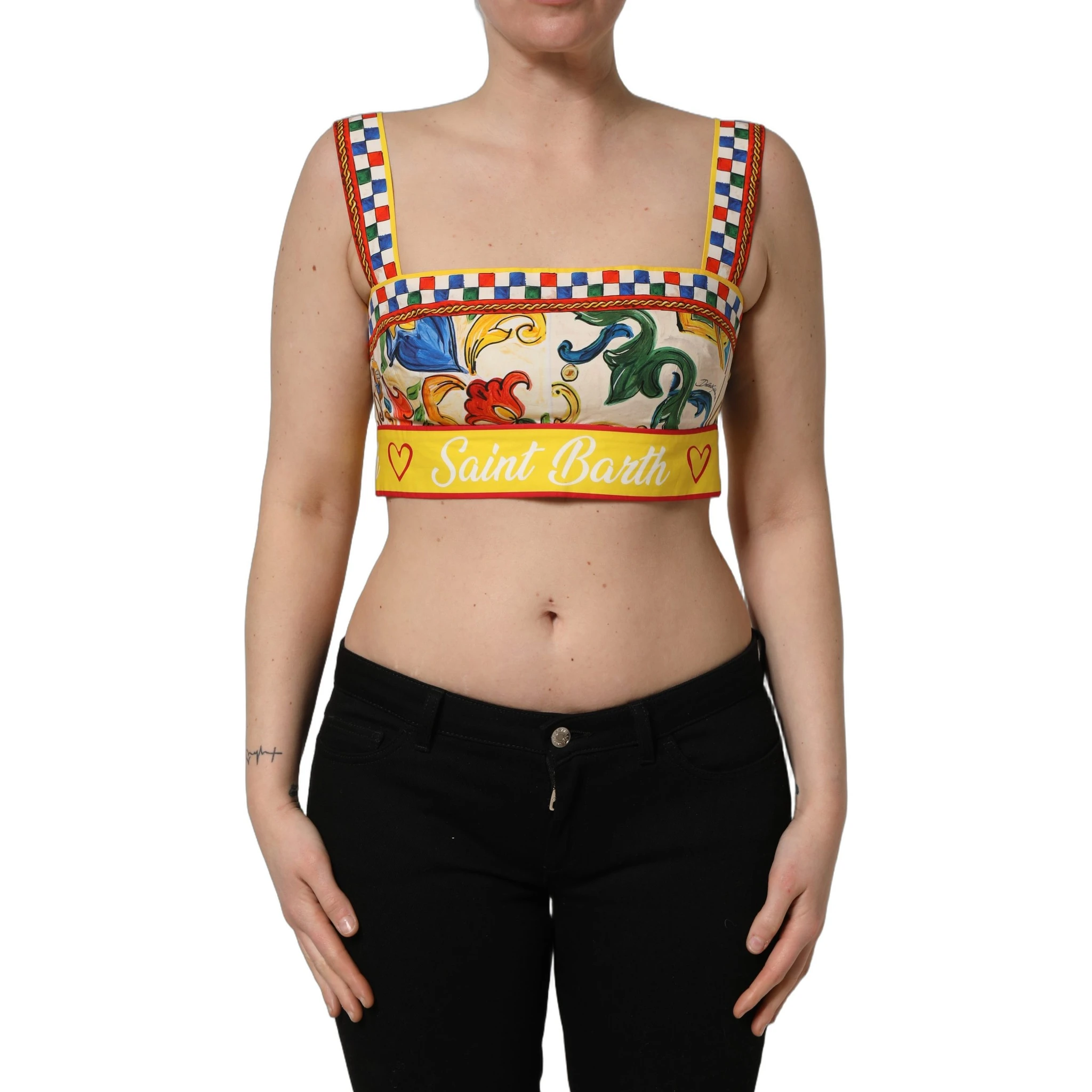 Multicolor Majolica Print Cotton Crop Top
