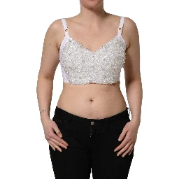 White Pearls Beaded Corset Bustier Crop Top
