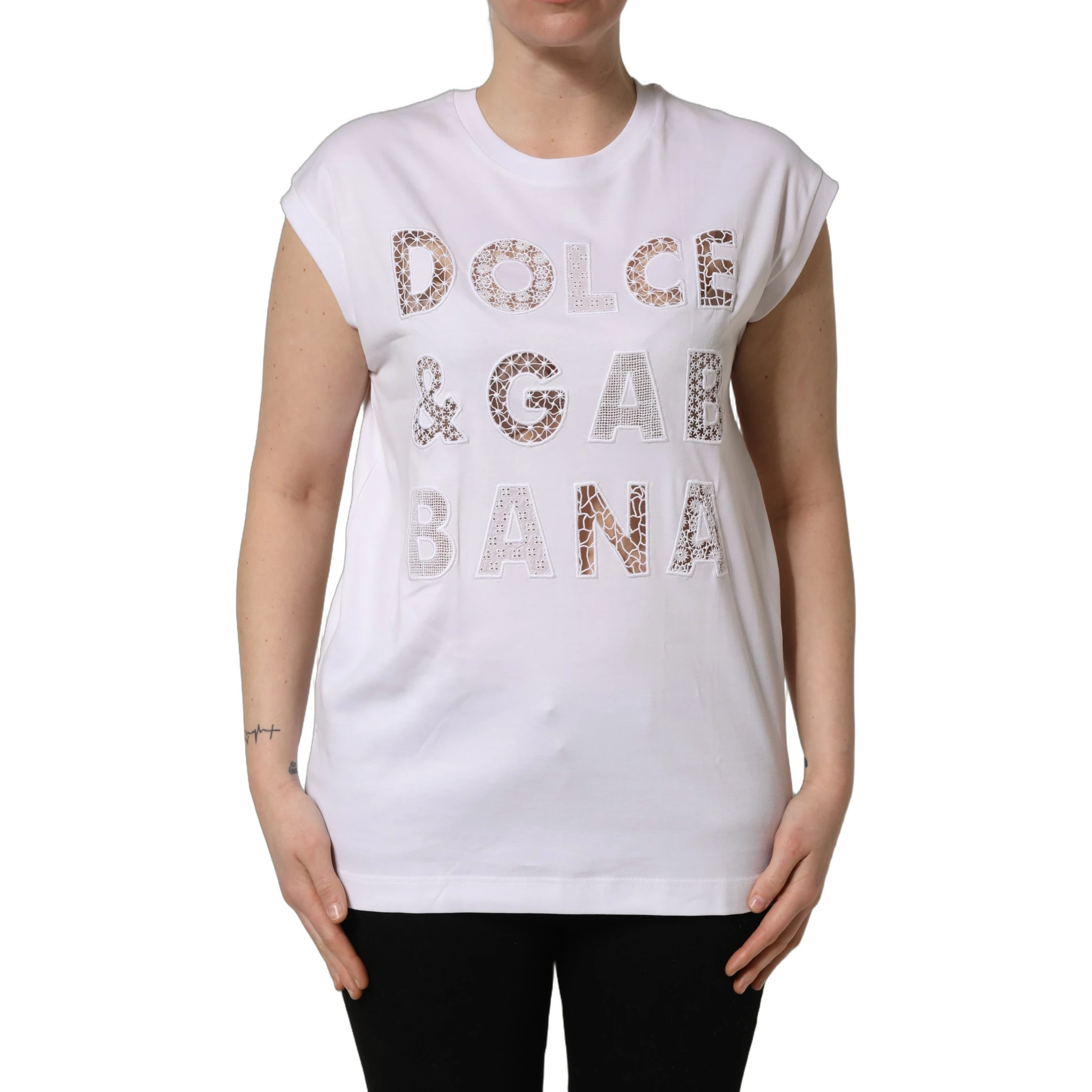 White Logo Round Neck Sleeveless T-shirt