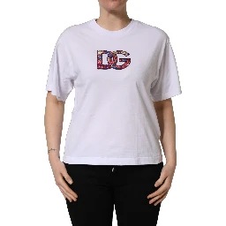 White Cotton DG Logo Patch Crew Neck T-shirt