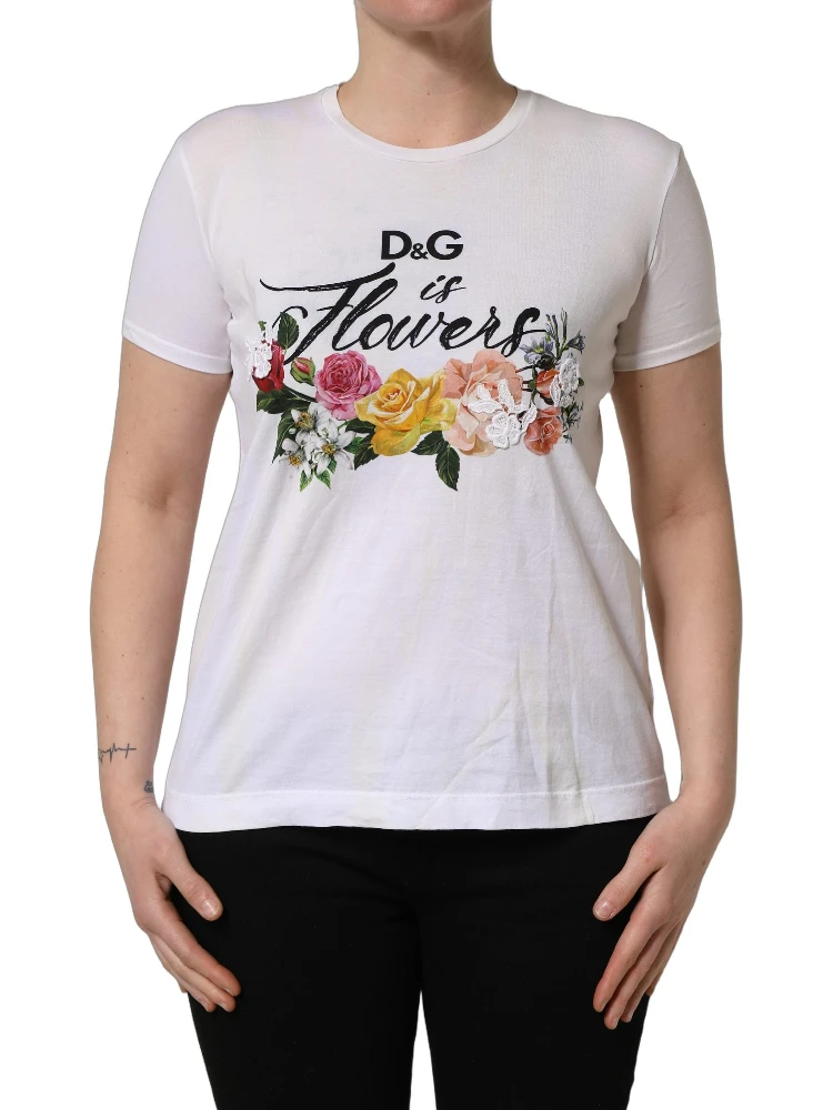 White D&G is Flowers Print Round Neck T-shirt alternative