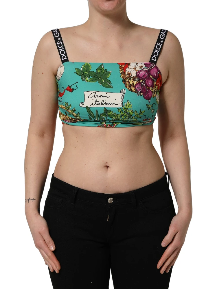Turquoise Vegetable Print Silk Crop Tank Top alternative