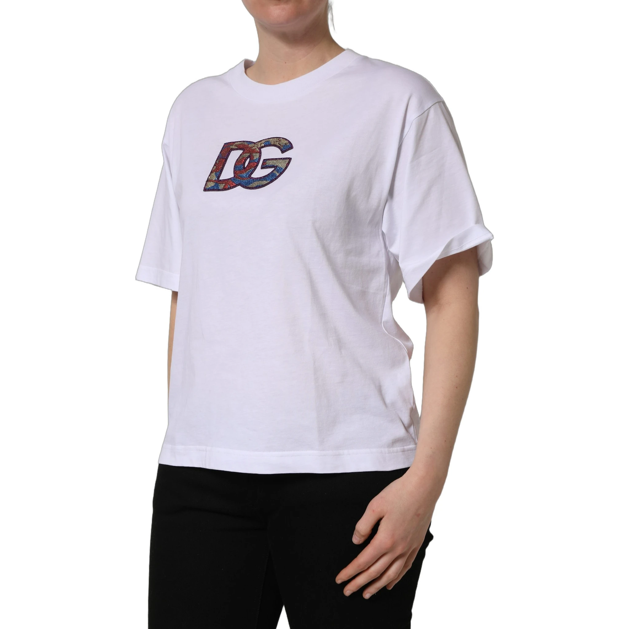 White Cotton DG Logo Patch Crew Neck T-shirt