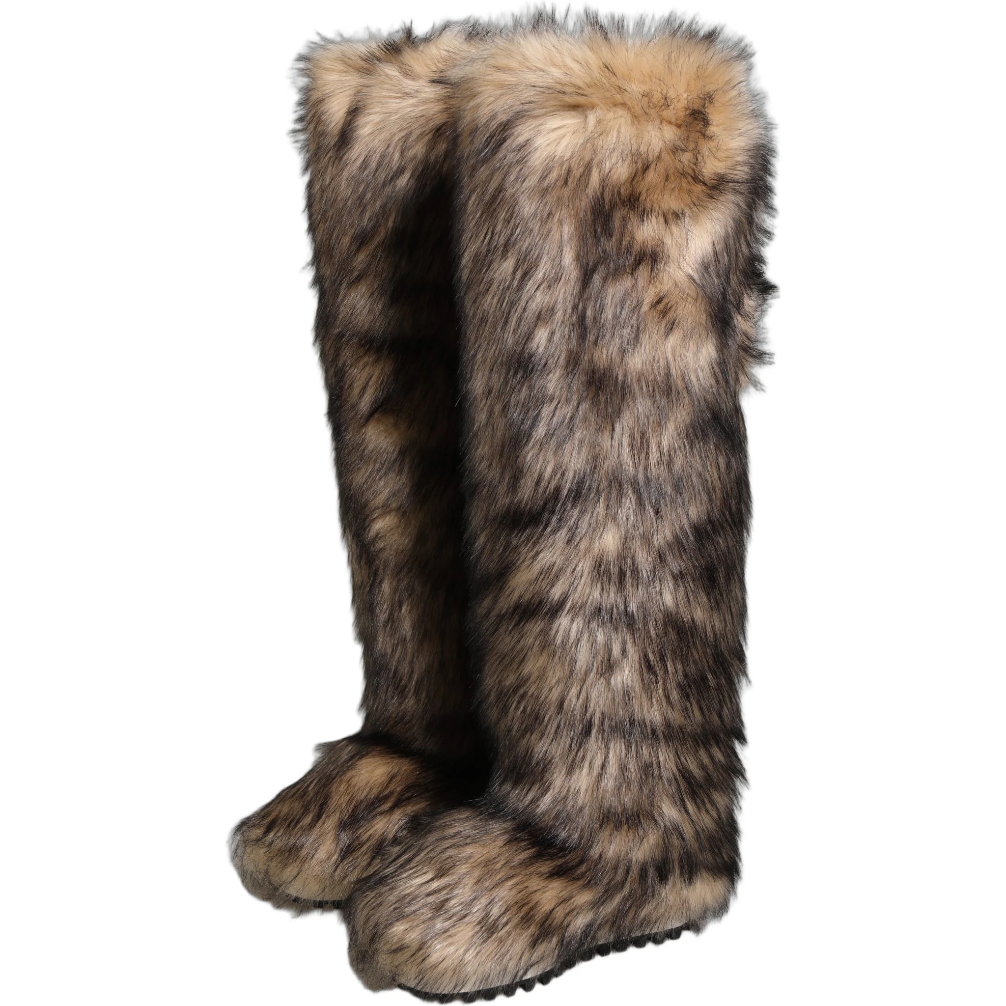 Brown Faux Skim Ski Fur Knee High Boots Shoes