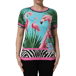 Multicolor Flamingo ZebraStriped Trim T-shirt