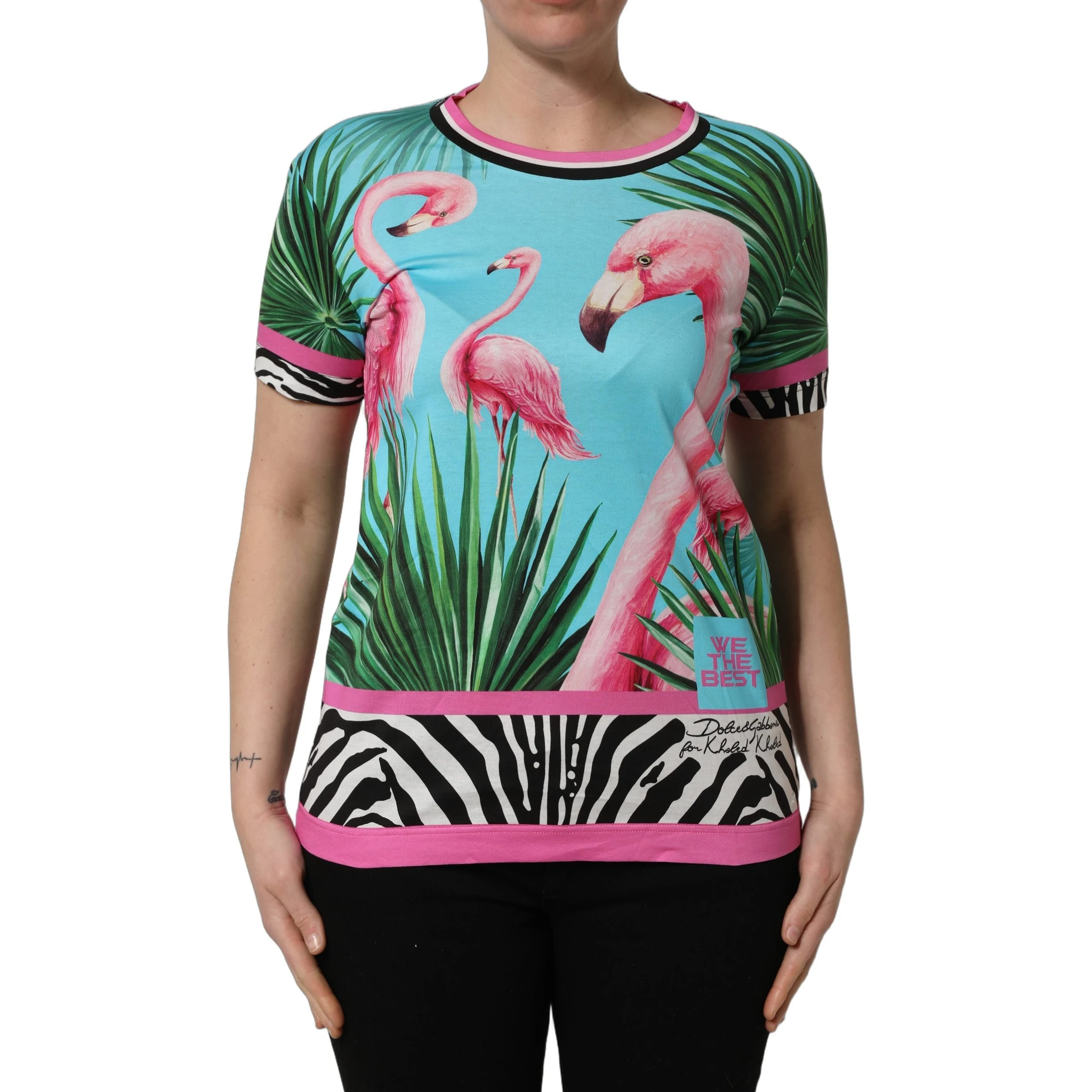 Multicolor Flamingo ZebraStriped Trim T-shirt