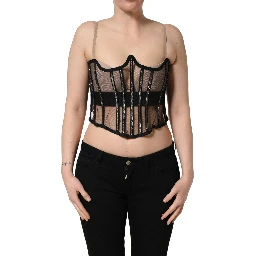 Black Sheer Tulle Bodysuit Cropped Corset Top