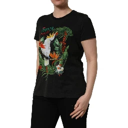 Black Tropical Jungle Round Neck T-shirt