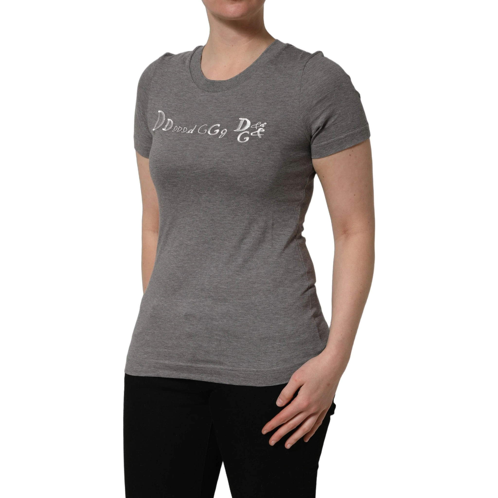 Gray Logo Embroidery Short Sleeve T-shirt