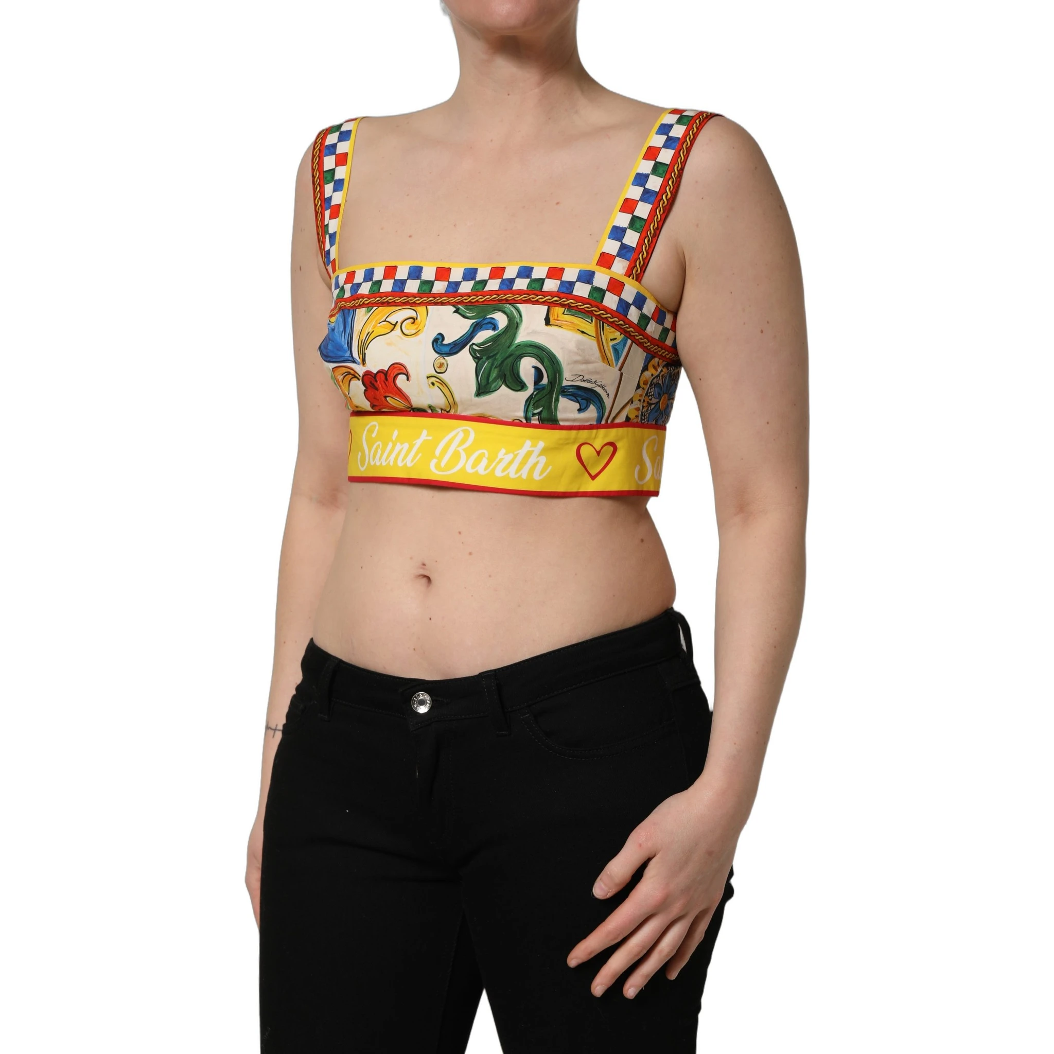 Multicolor Majolica Print Cotton Crop Top