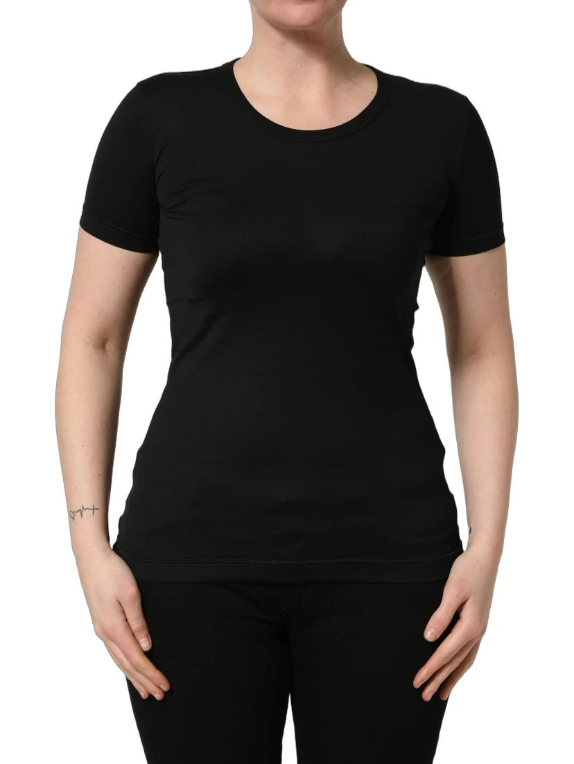 Black Cotton Round Neck Short Sleeve T-shirt