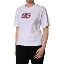 White Cotton DG Logo Patch Crew Neck T-shirt
