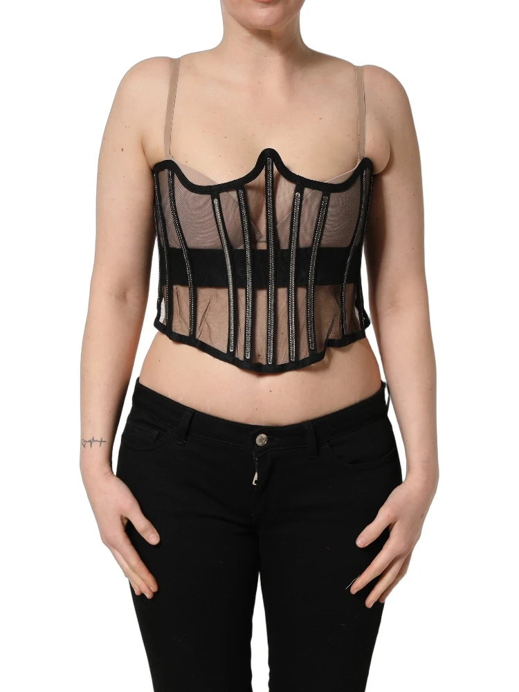 Black Sheer Tulle Bodysuit Cropped Corset Top alternative