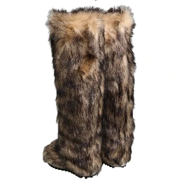 Brown Faux Skim Ski Fur Knee High Boots Shoes