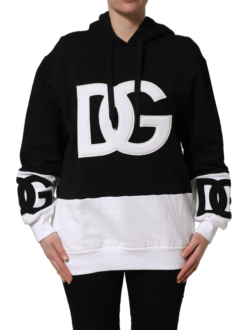 BlackWhite Appliqué Hooded Sweatshirt Sweater