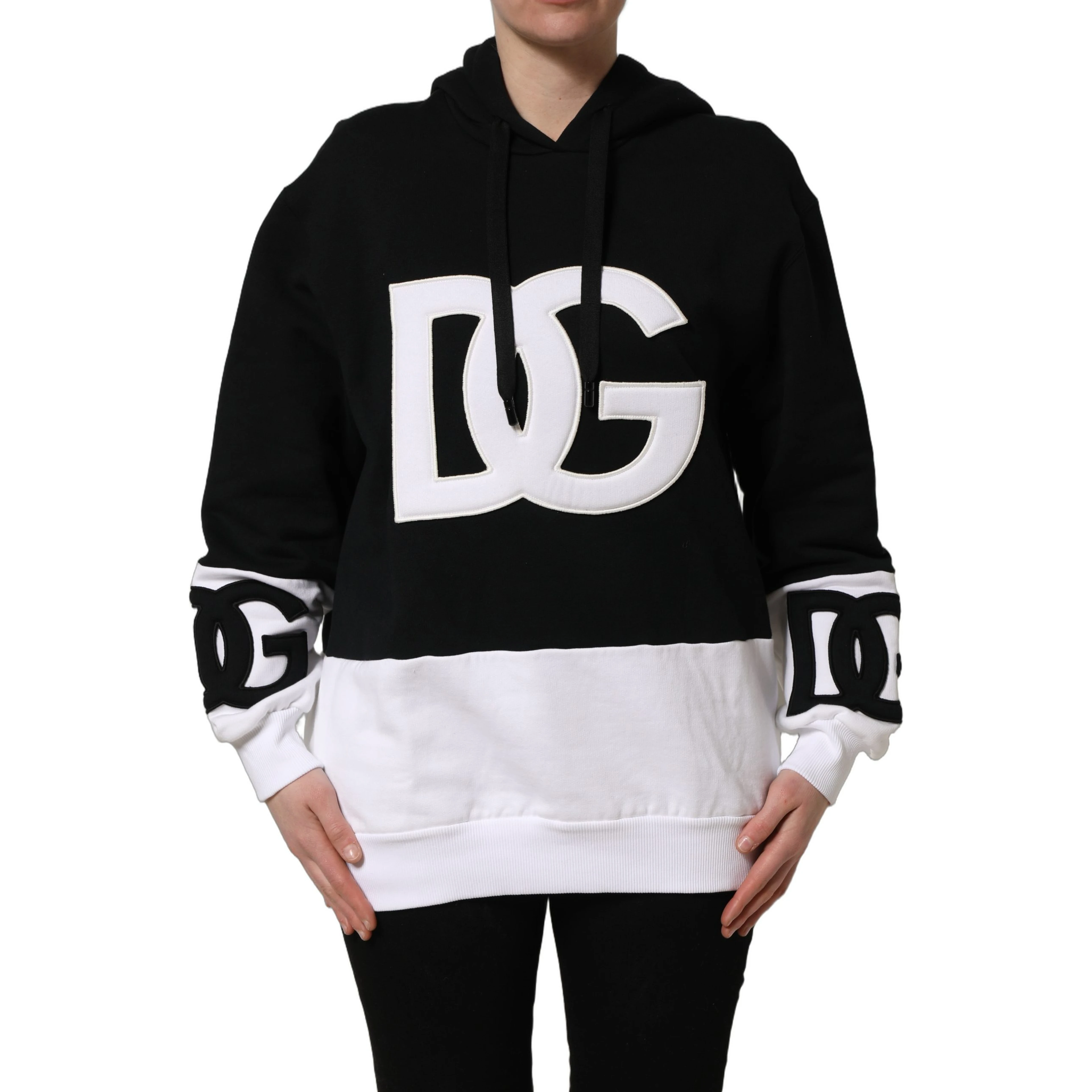 BlackWhite Appliqué Hooded Sweatshirt Sweater