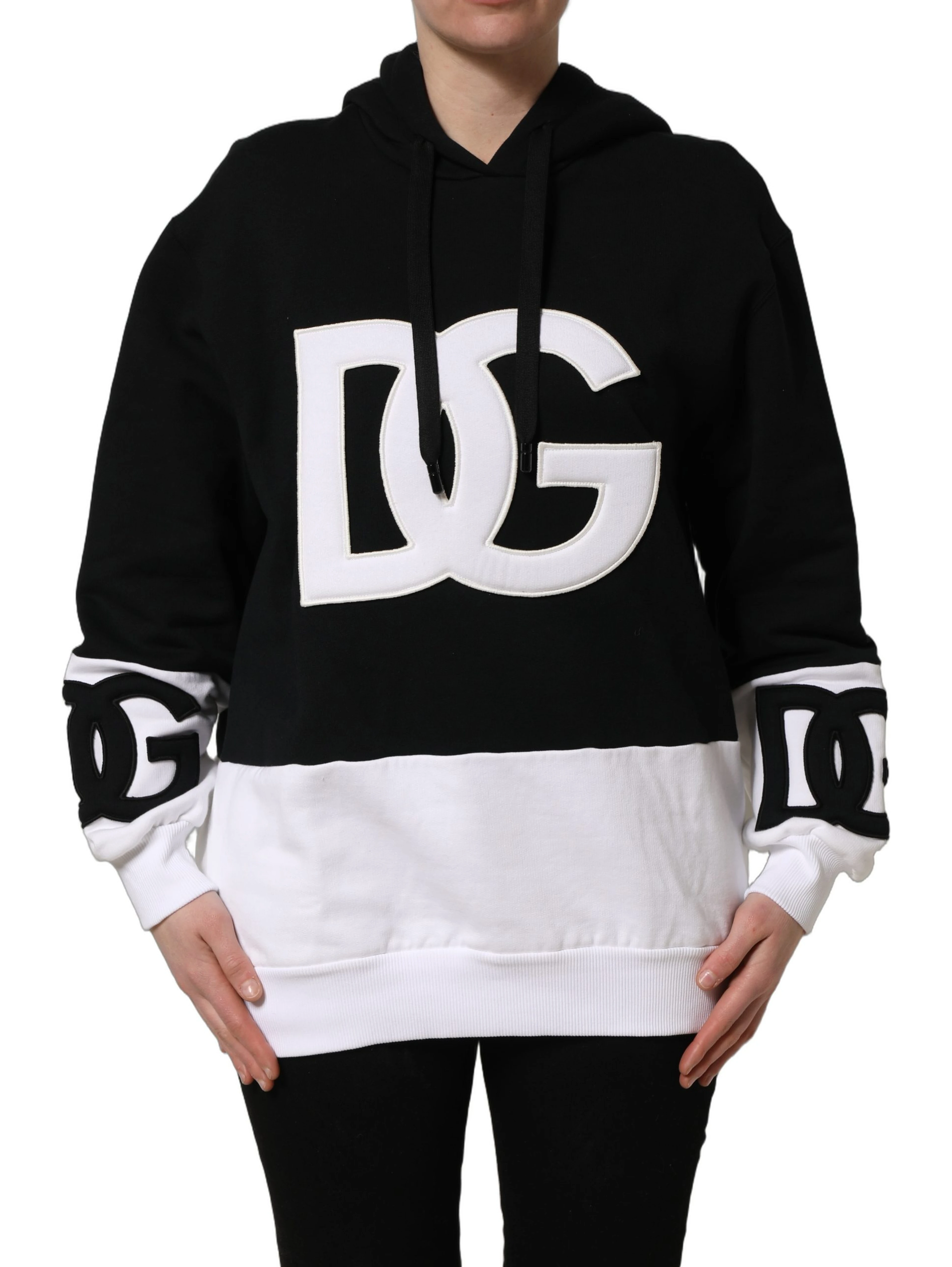 BlackWhite Appliqué Hooded Sweatshirt Sweater