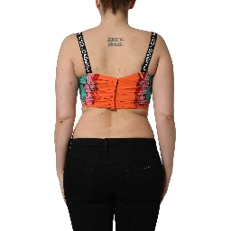 Turquoise Vegetable Print Silk Crop Tank Top