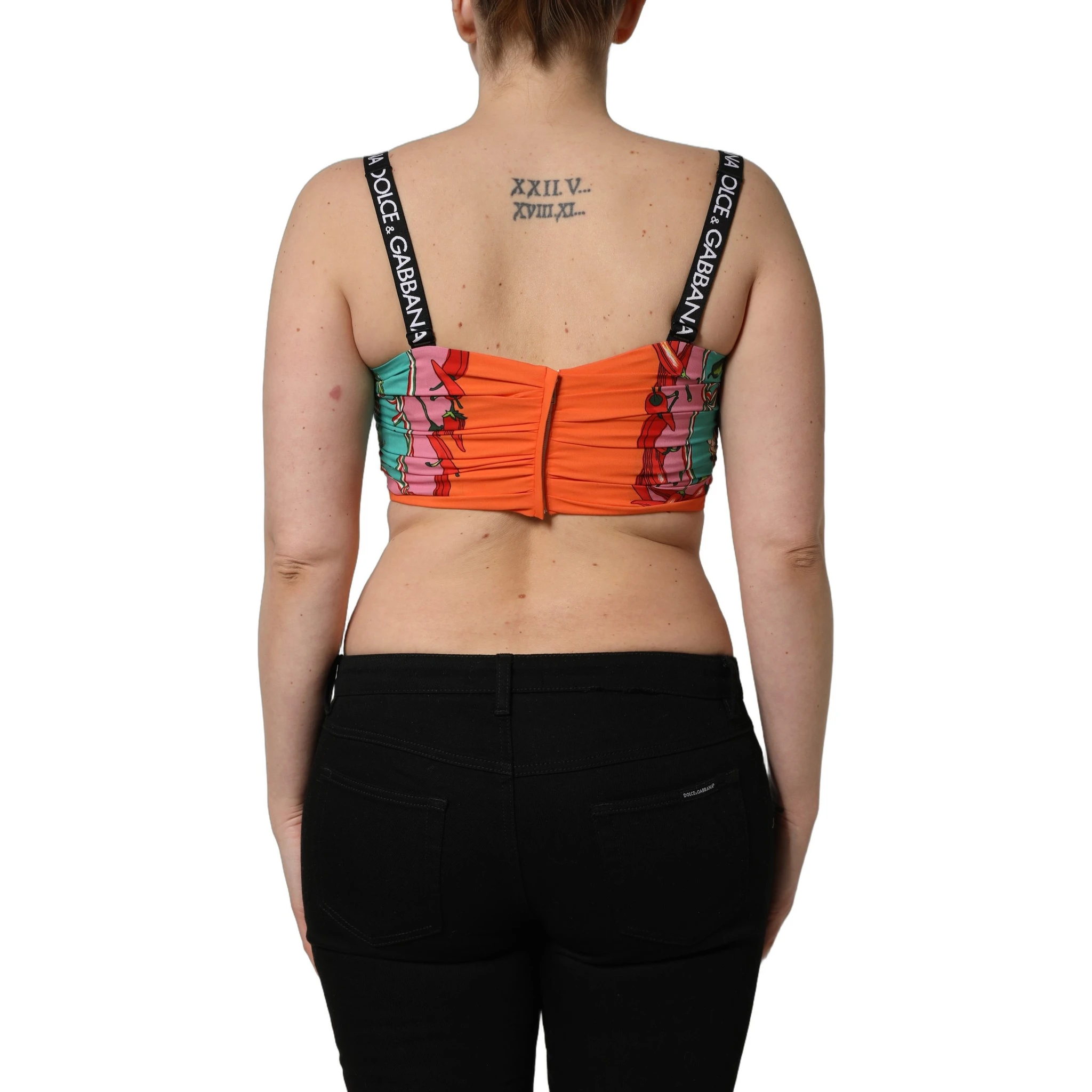 Turquoise Vegetable Print Silk Crop Tank Top