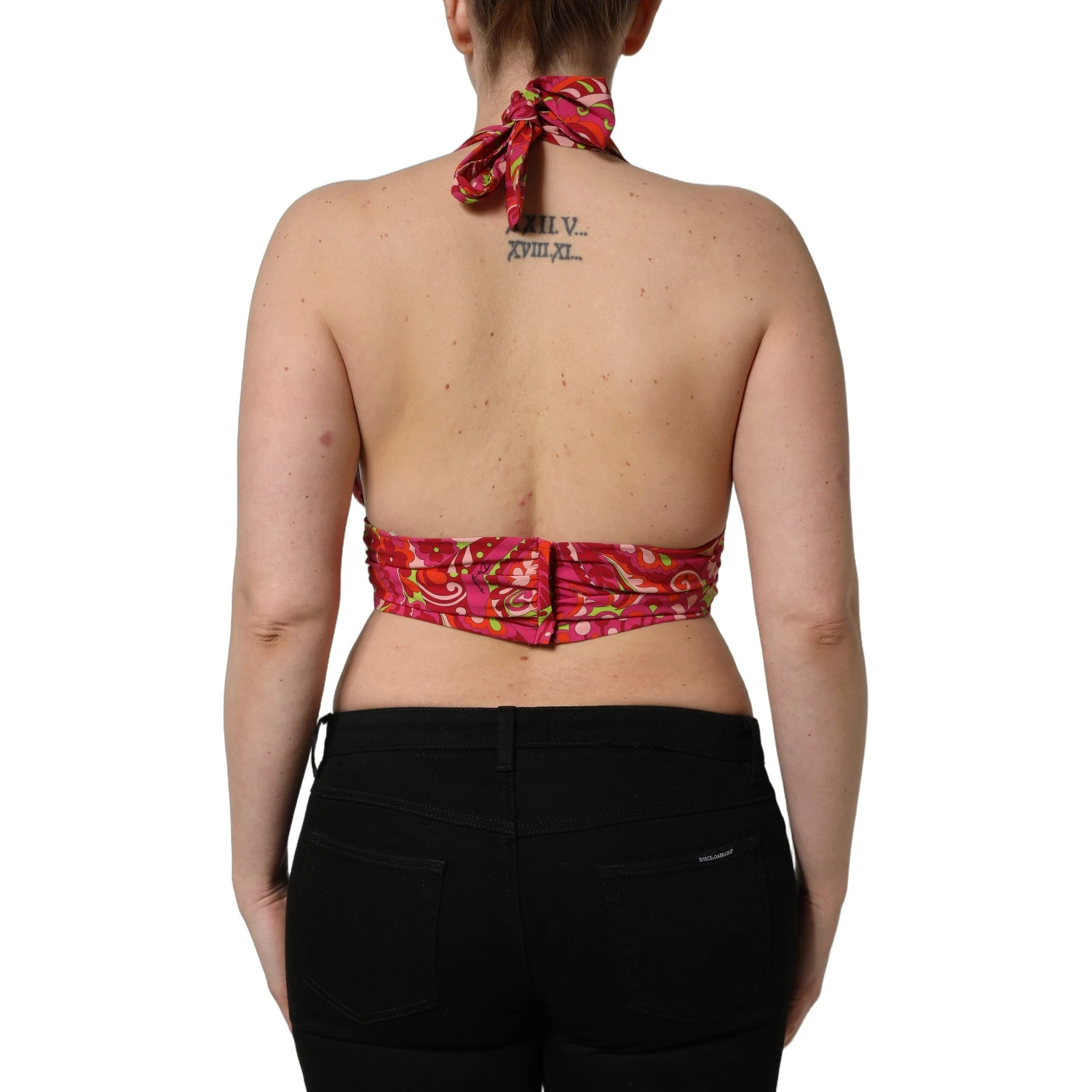 Red Paisley Silk Halter Neck Crop Tank Top