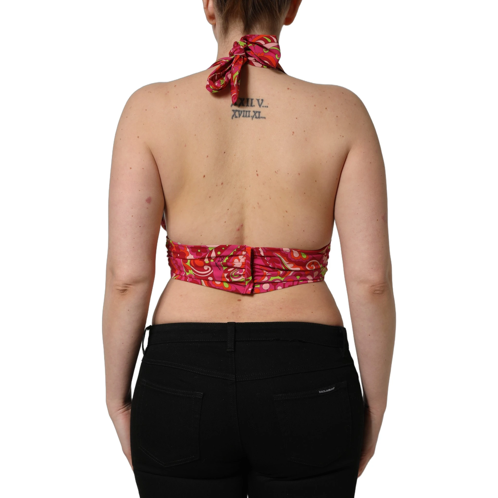Red Paisley Silk Halter Neck Crop Tank Top