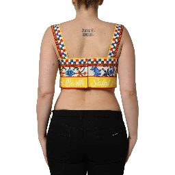 Multicolor Majolica Print Cotton Crop Top