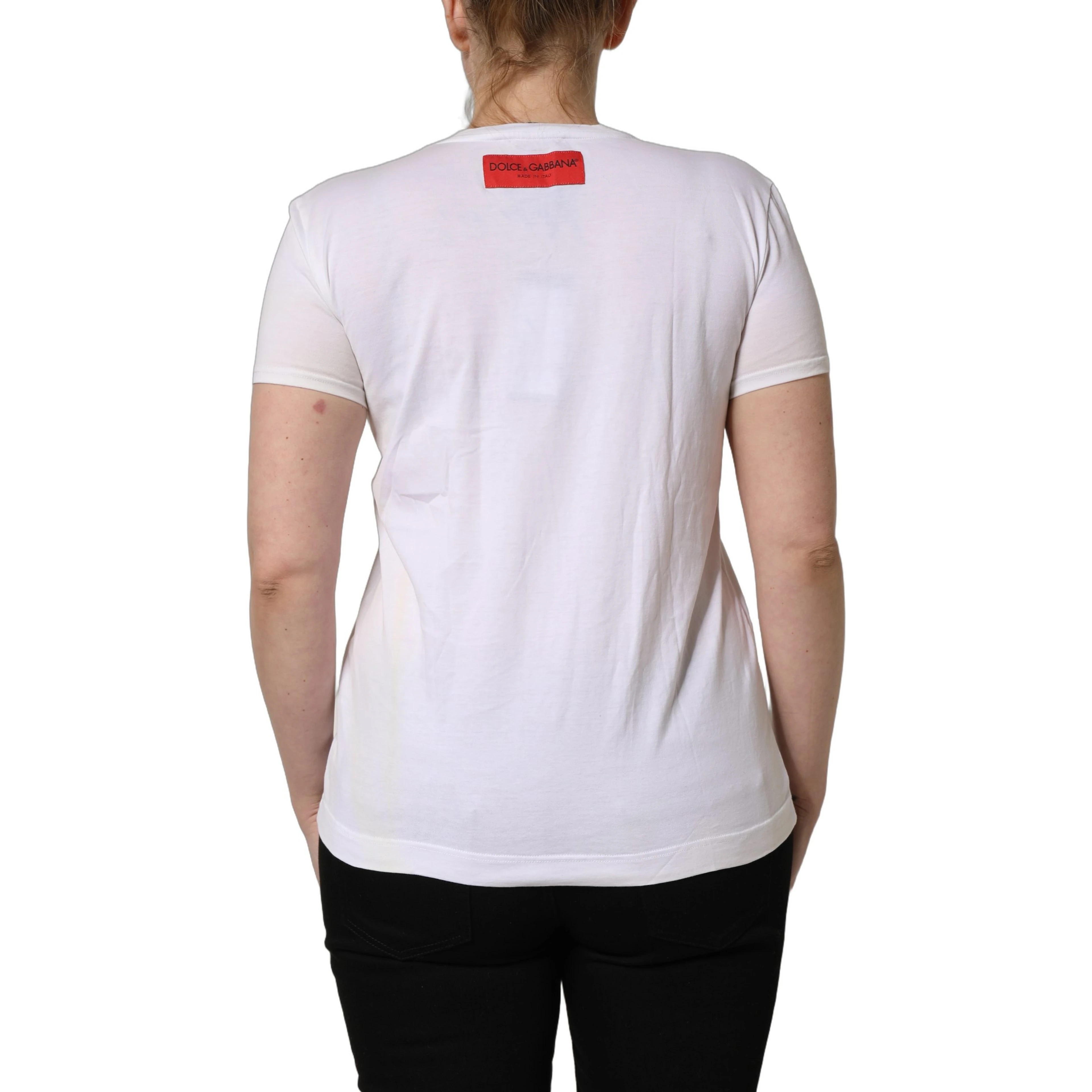 White D&G is Flowers Print Round Neck T-shirt