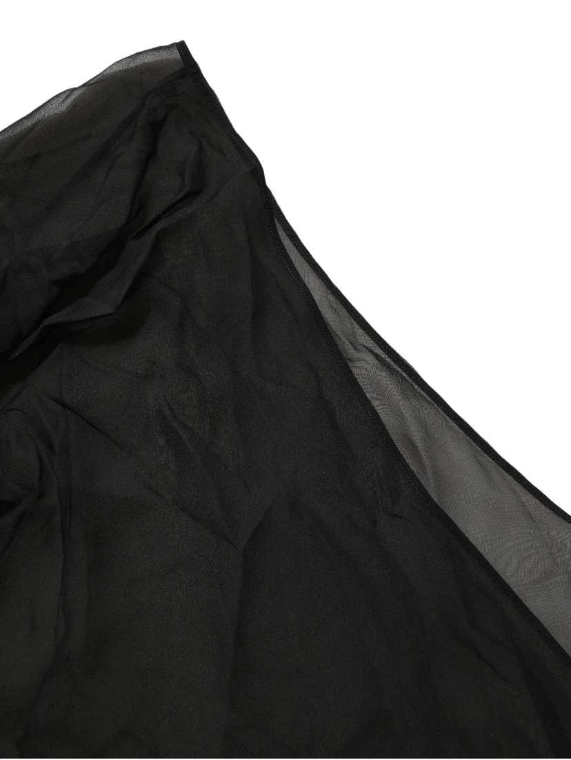 Black Wrap Sheer Chiffon One Shoulder Top