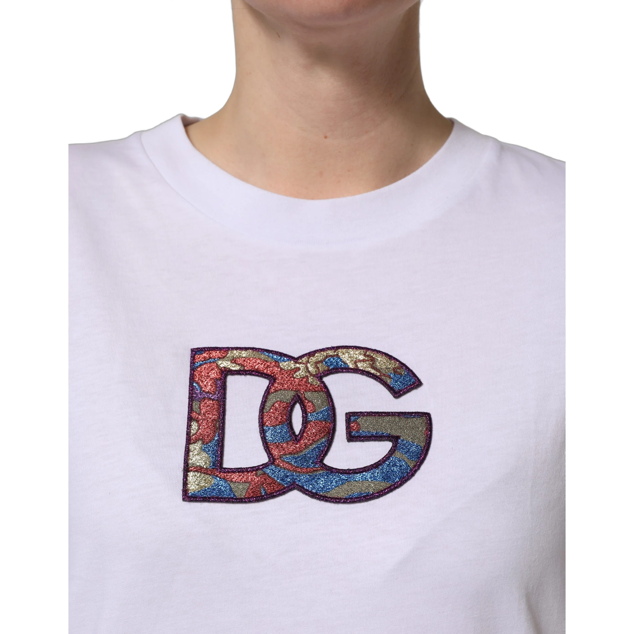 White Cotton DG Logo Patch Crew Neck T-shirt