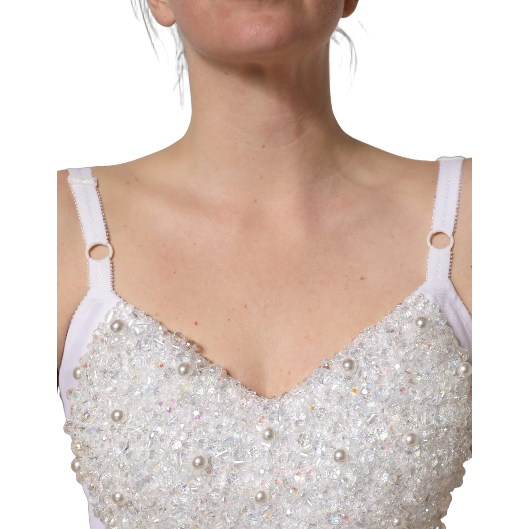 White Pearls Beaded Corset Bustier Crop Top