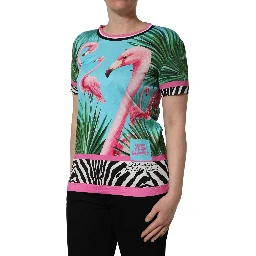 Multicolor Flamingo ZebraStriped Trim T-shirt