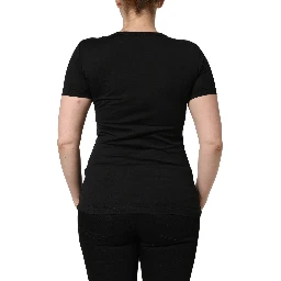 Black Cotton Round Neck Short Sleeve T-shirt