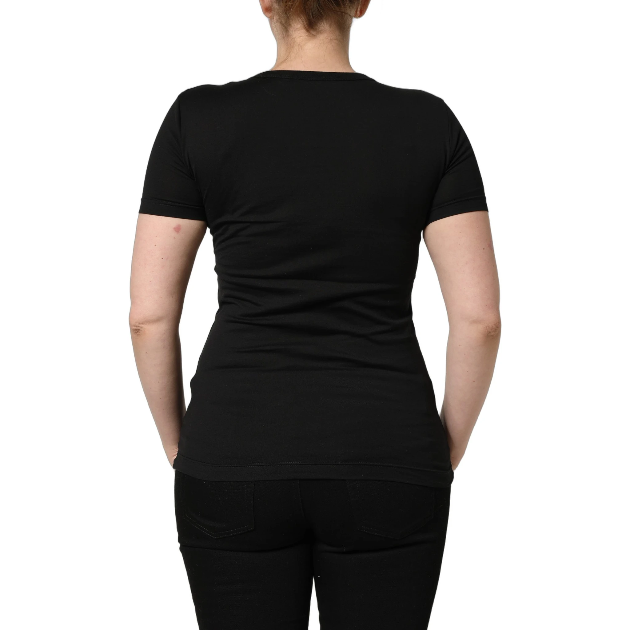 Black Cotton Round Neck Short Sleeve T-shirt