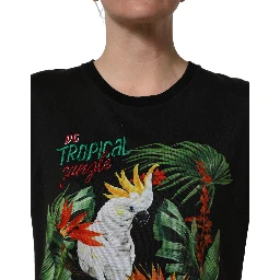 Black Tropical Jungle Round Neck T-shirt